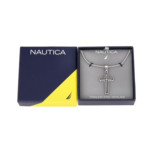 Nautica Black Cross Necklace for Men, Blue Carbon Fiber, 24 Inches Long - image 5
