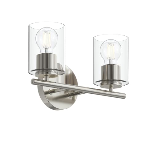 Image of Progress Lighting Replay 13 Inch 2-Light Vanity Light, Transitional, Polished Nickel with Clear Glass Shades, (7.875 inch H x 13 inch W x 6 inch D), P300582-104