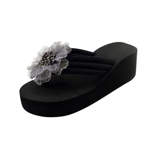 Chanclas de dedo para mujer, sandalias elegantes de cuña de plataforma, suela gruesa, cómodas, antideslizantes, para verano, para playa, piscina, interior y exterior, gris, 37 EU