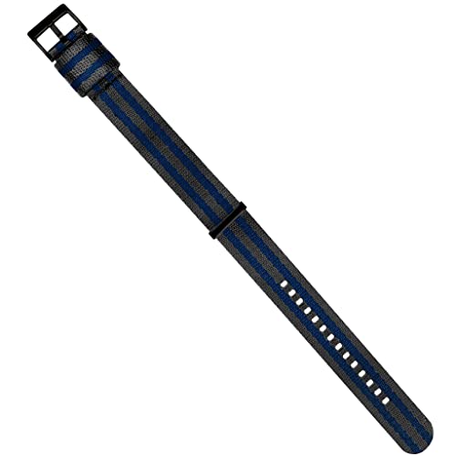 Image of BARTON WATCH BANDS, 22mm Grey /Blue Stripes - Elite NATO Style Watch Strap - Black Buckle - Seat Belt Nylon Watch Bands
