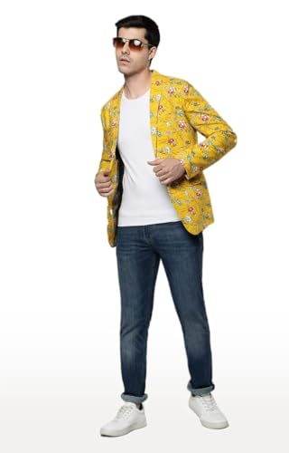 Image of SHOWOFFFF Men Printed Front-Open Casual Blazer | Notched Lapel Full Sleeves Cotton Blazer for Mens | Slim Fit Regular Length Blazer for Men's