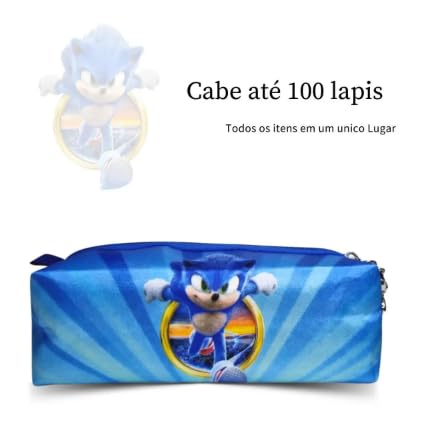 Estojo Escolar Infantil Menina e Menino Espaçoso Grande Lapis e Caneta Juvenil Necesserie (Sonic)