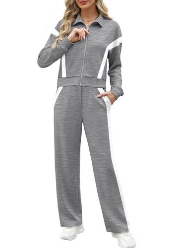 Image of XIEERDUO Lounge Sets for Women 2025 Sweatsuit 2 Piece Outfits Sweatshirt Wide Leg Sweatpant Tracksuit Matching Set