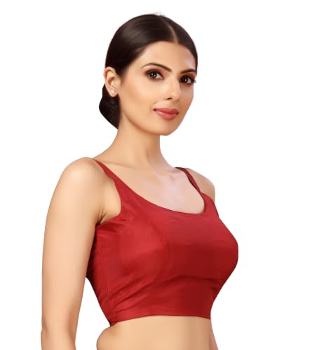Image of Studio Shringaar Women's Polyester Sleeveless Satin Padded Saree Blouse