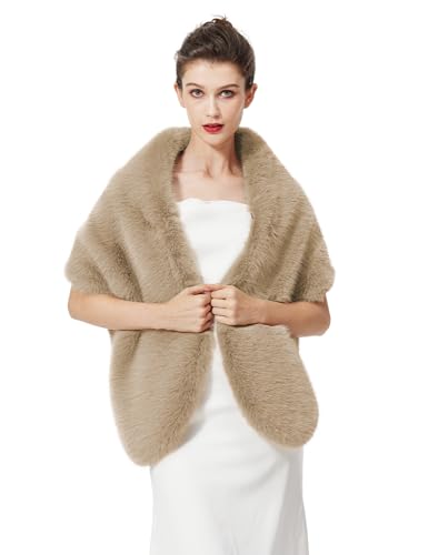 BEAUTELICATE Women's Faux Fur Shawl Stoles Wrap Faux Fur Scarf for Bridal Wedding Party