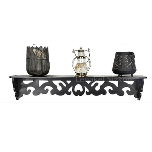 Image of Beautiful Wooden Shabby Chic Style Floating Wall Shelves | Bookshelf | Wall Mounted Decorative Display Shelf |Wall Brackets for Living Room (Set of 1 (Black))