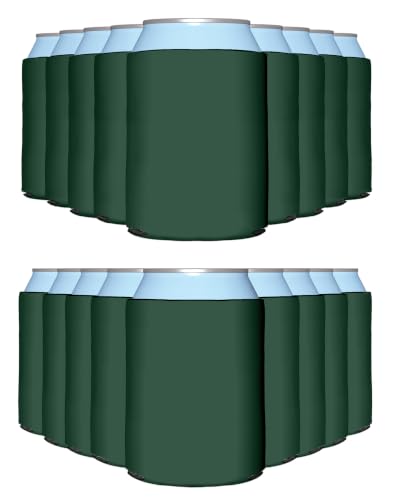 PartyPrints 25 Pack Hunter Green Blank Can Cooler Sleeves, Customizable Bulk Insulated Foam for Beer, Collapsible Plain Drink Holder, Cold Soda Insulator, 12oz Regular, 16oz Tall Cans