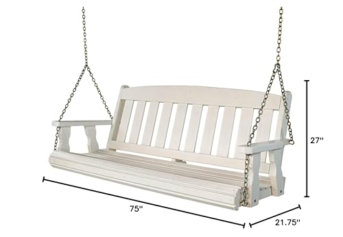 Image of Amish Casual Heavy Duty Mission Treated Porch Swing, 6-Foot, Semi-Solid White Stain, 8Ft Chains, Without Cups