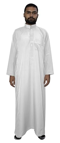 White Thobe Mens Saudi Style Abaya Men Robe Daffah Dishdasha Islamic Arabian Kaftan Juba Islam Arab Jalabiya Middle East Jilbab (60