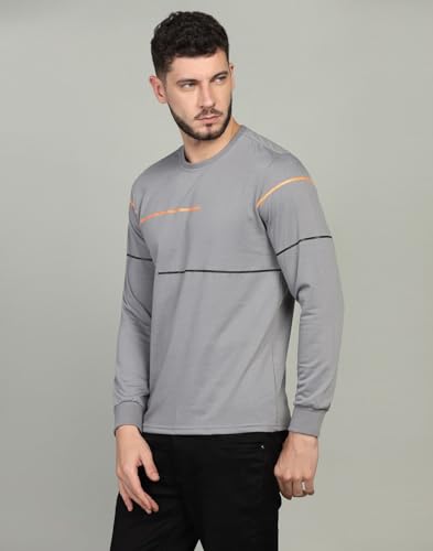 Image of INKKR Striped Men's Round Neck Darkgrey Full Sleeve T-Shirt