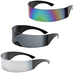 iwobi 3 Pairs of Alien Glasses,Futuristic Space Glasses,Silver Cool Sunglasses,Cyberpunk Glasses,Fun Glasses for Party Cosplay Costume Props