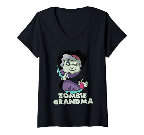 Mujer Zombie abuela disfraces de Halloween para la familia disfraz Camiseta Cuello V