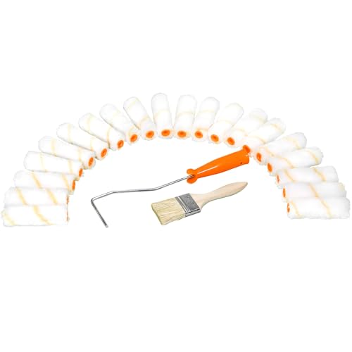 22 Piezas Fundas y Marco de Mini Rodillo de Pintura Set, 10cm Rodillo de Microfibra de Pelo Corto, Cubiertas de Rodillo de Pintura Pequeños con cepillo, Rodillo de Mini Funda para Superficies Planas