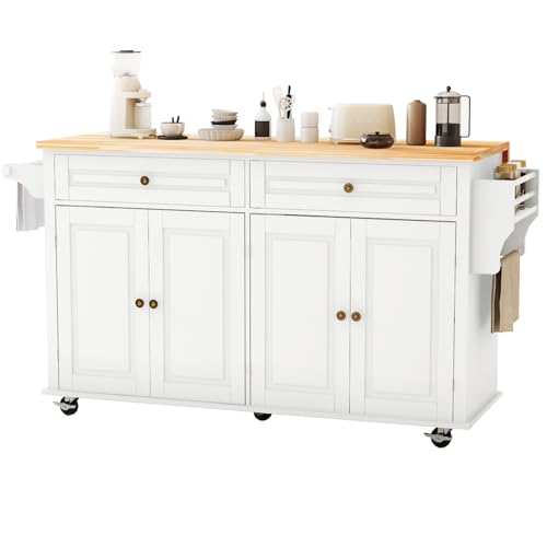 JassmiPkwy 67’’ Movable Kitchen Island with Drop Leaf and Power