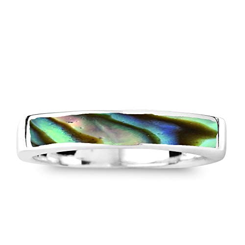 AeraVida Rectangular Bar Abalone Shell Inlay .925 Sterling Silver Ring | Classic Wedding Rings For Women | Casual Comfort Fit Silver Rings for Women | Gift for Daughter | Sterling Silver Rings Sizes (5-10)