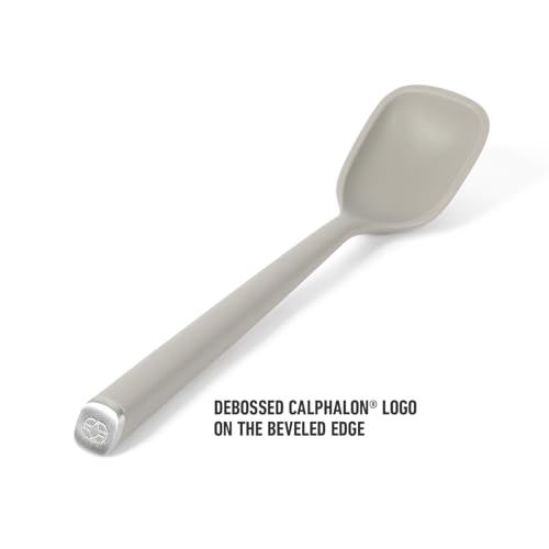 Image of Calphalon Edge Silicone Spoon, Silicone Cooking Spoon with Reinforced Core, Flexible Heat-Resistant Nonstick-Safe Kitchen Spoon for Stirring, Mixing & Serving, Taupe