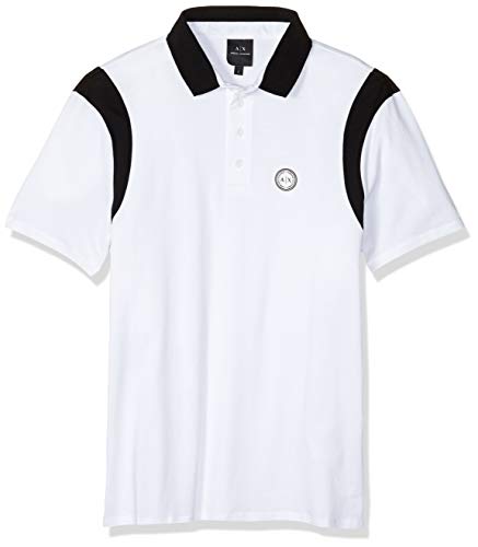 A|X Armani Exchange Men's Single Jersey Colored Collar Polo Shirt, White with Black, M