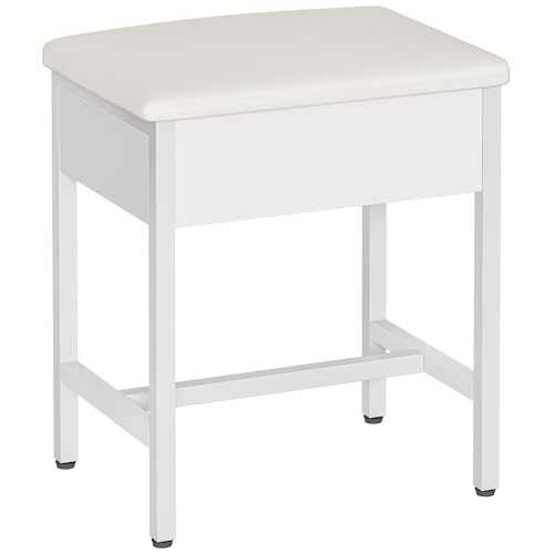 Taburete de maquillaje, silla tapizada, reposapiés para sala de estar, dormitorio y armario, blanco, 30 x 40 x 46 cm, diseño de mesa para decoración del hogar