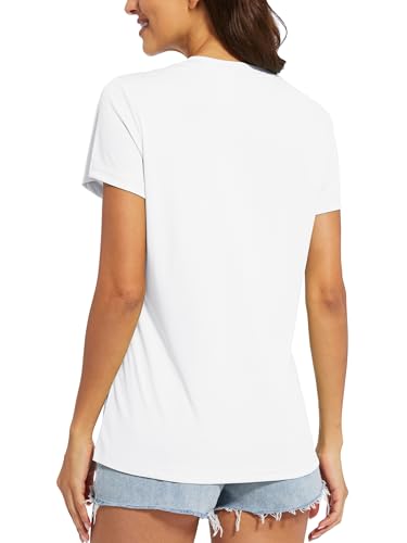 Image of MAGCOMSEN Women's Short Sleeve T-Shirt Quick Dry Athletic Tee Shirt Running Workout Yoga Top Tee Performance Shirts