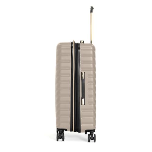 Image of Kenneth Cole REACTION Madison Square Lightweight Hardside Chevron Expandable Spinner Luggage, Taupe, 24-Inch Checked, Kenneth Cole Reaction Women's Madison Square Hardside Chevron Expandable Luggage