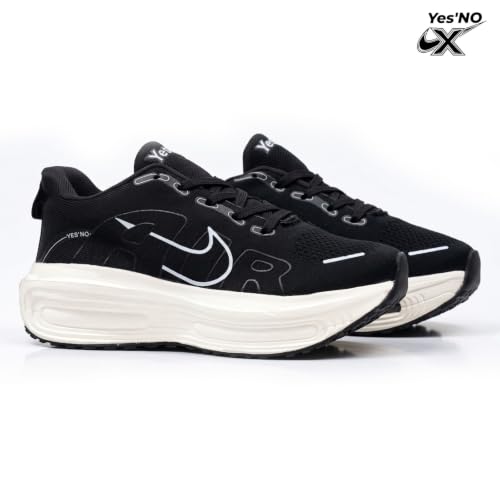 Yes'No Men's Black Sports Shoes Black & White - Image 5