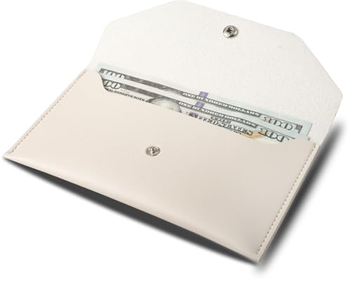 BLMHTWO Cash Wallets for Women - Reusable Leather Cash Envelope Wallet for Budgeting, Billing (White)