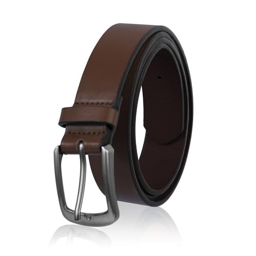 Men's Faux Leather Dress Belt，Classic & Fashion Jeans Belts with Single Prong Buckle for Work Business and Casual (Dark Brown 38)