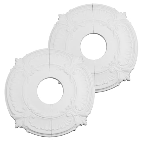 Image of White Split Ceiling Light Medallion Round Home Lighting Ceiling Medallion Home Lighting Ceiling Medallions, 2 PCS