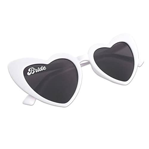 ModParty Bride Sunglasses | White Heart-Shaped Eyewear | Bachelorette Party Accessory | Bride to Be Wedding Honeymoon Gift Idea | Retro Cateye Design2