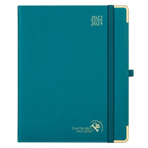 Agenda 2023 Semana Vista Premium, POPRUN 2022-2023 Semanal 16 Meses de Sep'22-Dic'23, 26,5 x 21,5 cm Verde Pacífic - Cubierta de Cuero,Vertical Diario Calendario,Papel Certificado FSC® Cover
