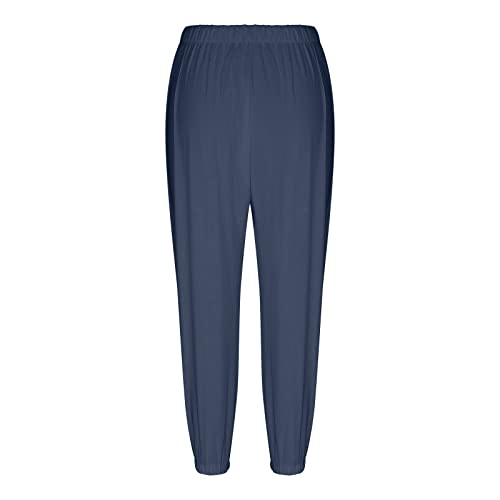 Ababc Linen Pants Women Summer,Plus Size High Waisted Beach Elastic Waist Baggy Crop Trousers Causal Pants With Pockets #TOP7