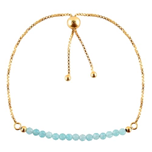 InfinityGemsArt Amazonite Bracelets For Women Birthstone Jewelry Micro Green Beads Beaded Stone Bolo Slider Crystals Gemstones 14K Gold Plated Adjustable Chain, Graduation Gifts For Her2