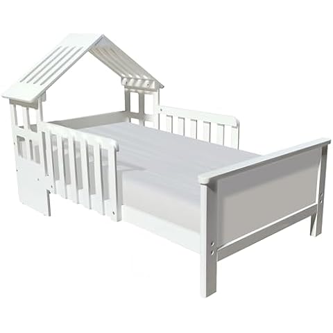Little Partners Lil' House Kids Bed, Solid Wood Home-Shaped Toddler Bed with Rails, Bed for Kids with Two Safety Guards, Easy Access Low-to-Ground Modern Design (Soft White) Cover