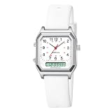 BOFAN Dual Display Nurse Watch for Nurses, Medical Professionals, Students, Women, Men - 24 Hour with Second Hand, Date, Alarm Clock, Stopwatch, White Silicone Band, Waterproof