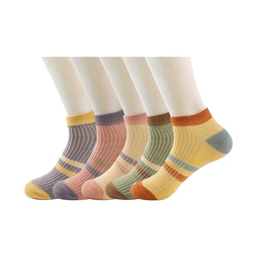 5 Pairs Of Women's Striped Short Summer Thin Low-Top Comfortable Breathable Socks