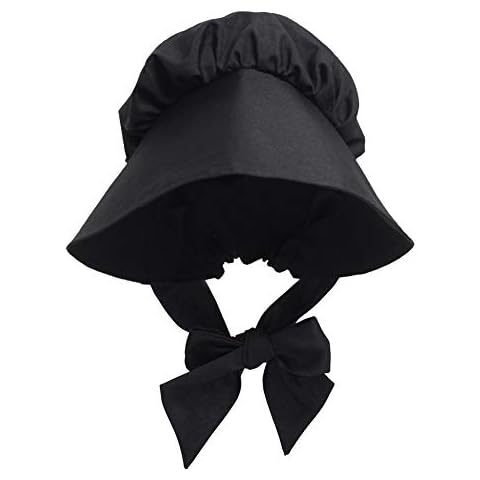 GRACEART Victorian Adult Women Girls Headgear Hat Ladies Handmaid Bonnet Medieval Peasant Headwear For Fancy Dress (Black) Cover