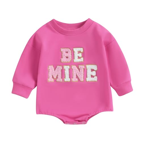 Socutebabe Newborn Baby Girl Valentines Outfit Kiss Me Shirts Crewneck Sweatshirt Bubble Romper Onesie Cute Spring Clothes (BE MINE Romper Pink,6-12 Months)