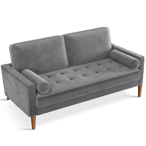 Vesgantti 58 inch Loveseat Sofa Couch, Grey Velvet Couch for Living Room, Mid Century Modern Sofa with Button Tufted Seat, Small Love Seat Sofa for Bedroom, Apartment, Home Office, 0013HBG