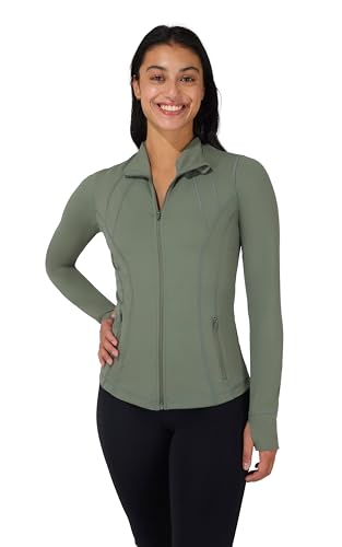 90 Degree By Reflex Full Zip Running Track Jacket Lightweight Athletic Slim Fit Jacket with Thumbholes - Mountain Sage - Large