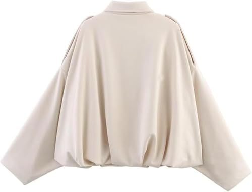 Women's Faux Suede Bomber Jacket Fall Casual Oversized Batwing Sleeve Lapel Pilot Cropped Coat Trendy Streetwear Outerwear2