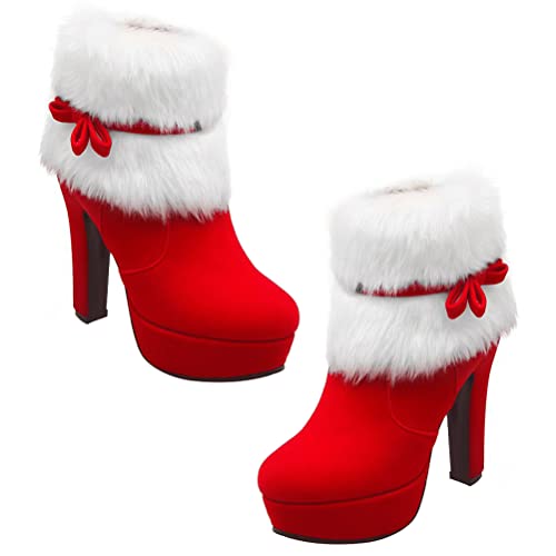 Chaussures de Noël Chaudes pour Femme Bottines Peluche sans Lacets Cadeau Hiver