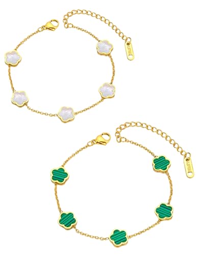 Yotlein 2 Piezas Trebol de Cuatro Hojas Pulsera, Pulsera Trebol 4 Hojas, Joyas...
