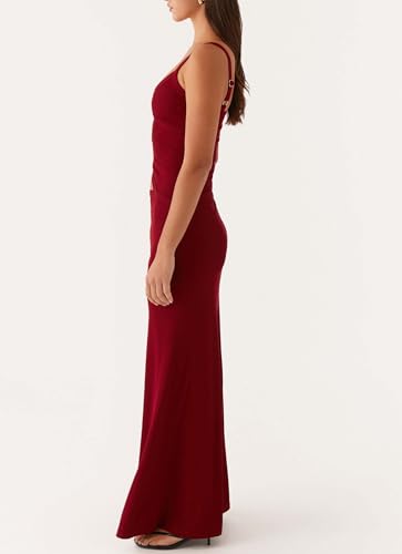 Image of Yiulangde Womens Elegant Spaghetti Strap Maxi Dress Backless Cut Out Bodycon Summer Cami Dress Sexy Formal Cocktail Dresses