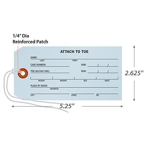 Smartsign Toe Identification Tag For Coroner And Funeral, 5.25" X 2.625" 13Pt Cardstock With Reinforced Hole, Pre-Strung - Pack Of 100 Tags #TOP3