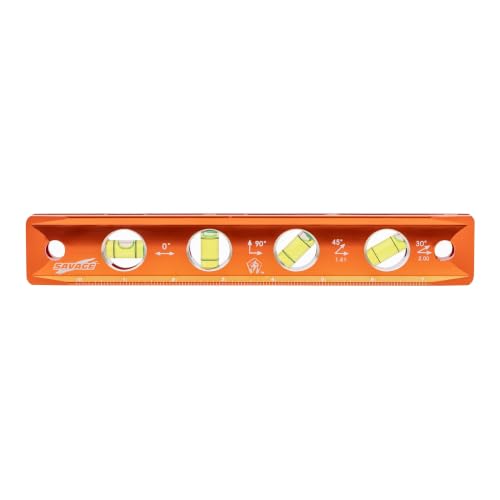 Swanson TL043M 9-Inch Savage Magnetic Torpedo Level, Orange | Four rare-earth neodymium magnets hold the level to ferrous pipe and stock. 3× stronger than extruded torpedo bodies.