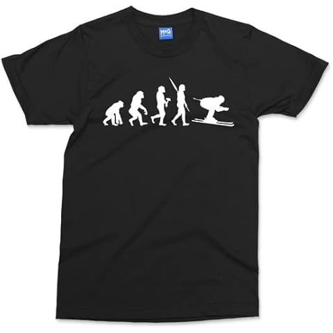 Evolution of Skiing T-Shirt - Black - XL - Skiing Design Men’s T-Shirt - Regular Fit Skier Shirt - Snow Sports Tee - Winter Sports Skiing Gifts for Men Cover