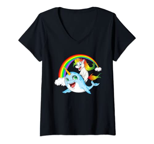 Femme Déguisement de narval de licorne avec narval T-Shirt avec Col en V