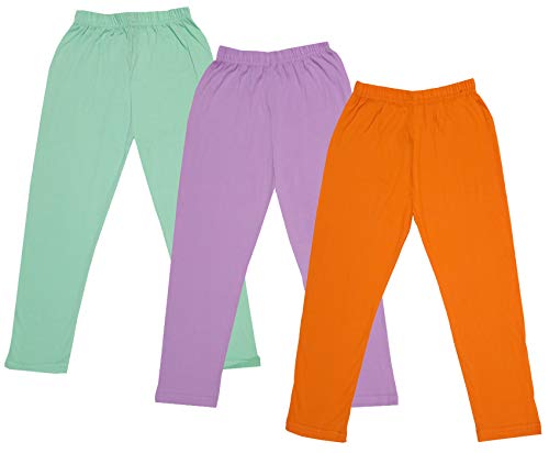 Image of IndiWeaves Girls Super Soft Cotton Solid Capri Pants (Orange, Purple, Sea Green, 10-12 Years) Pack of 3