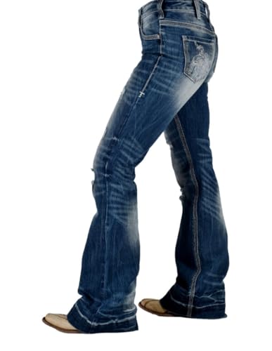 Cowgirl Tuff Western Jeans Womens Buck Off 30 Reg Dark Wash JBUCKF2