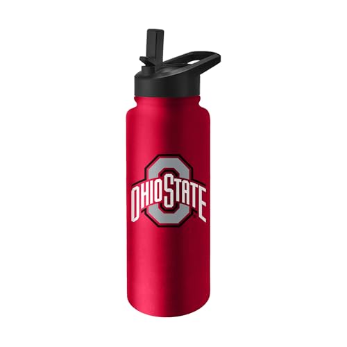 Image of Logo Brands NCAA Ohio State Buckeyes 34oz Logo Quencher Water Bottle - Double-Wall Insulated, Stainless Steel, No-Spill Lid, Easy Carry Handle